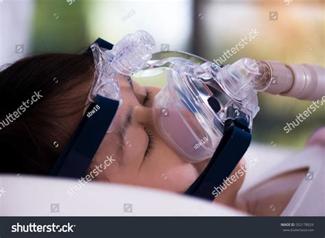 Close Woman Wearing Cpap Mask Breathing Stock Photo 552178024 ...