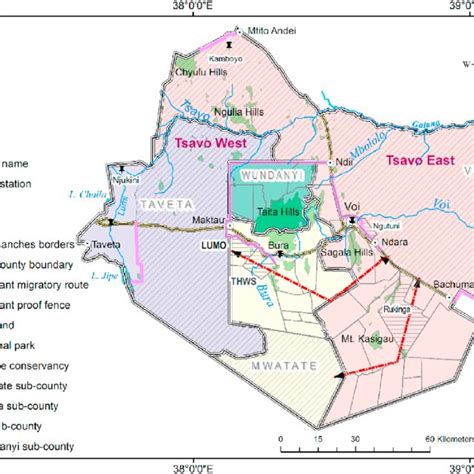 Map of Taita Taveta County in south-eastern Kenya. The conservation ...