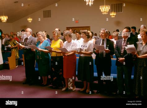 Parishioners singing hymns, church service at Gay's Hill Baptist Church ...