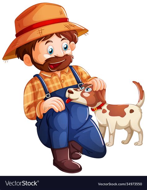 Farmer playing with cute dog on white background Vector Image