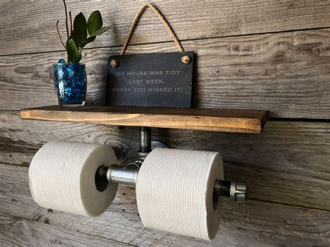 Double Toilet Paper Holder With Shelf Industrial Rustic - Etsy