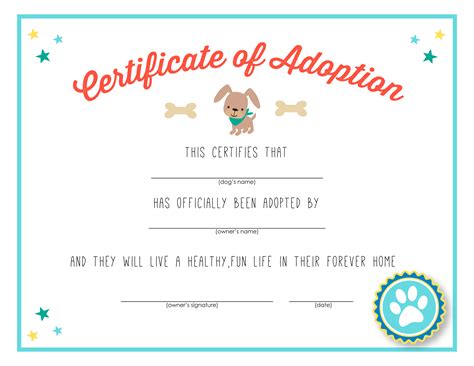 Printable Pet Adoption Certificate