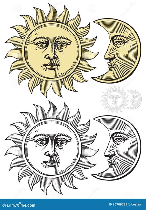 Vector Illustration Of Moon And Sun Royalty Free Stock Images - Image ...