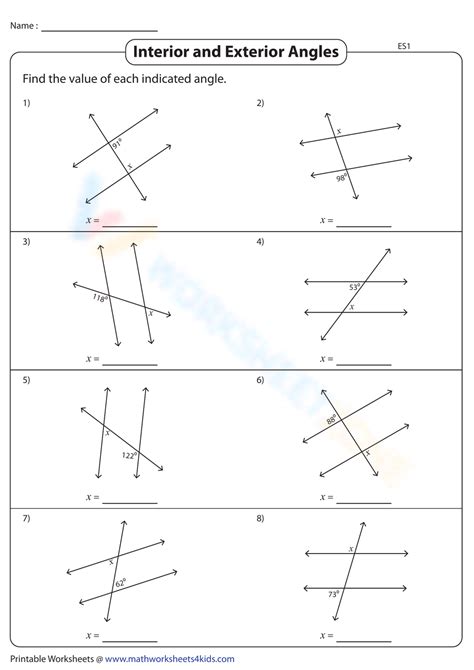 Interior And Exterior Angles Worksheet