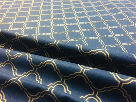 Gold Moroccan Arabic Damask Fabric Print Navy Blue Curtain Upholstery ...