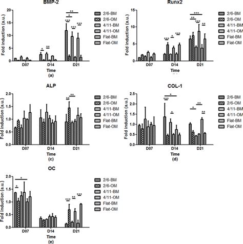 Normalized expression of a panel of osteogenic markers at mRNA level of ...