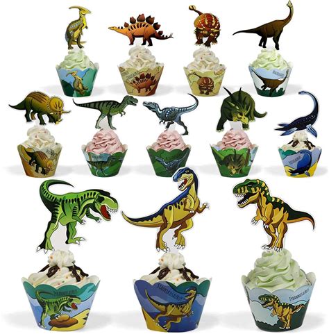 Amazon.com: Dinosaur Party Supplies Cupcake Toppers and Wrappers 24 ...