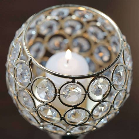 16" Tall Gold Sleek Pillar Crystal Votive Tealight Candle Holder ...