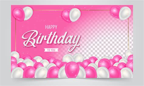 Happy birthday banner design with pink and white balloons illustration ...