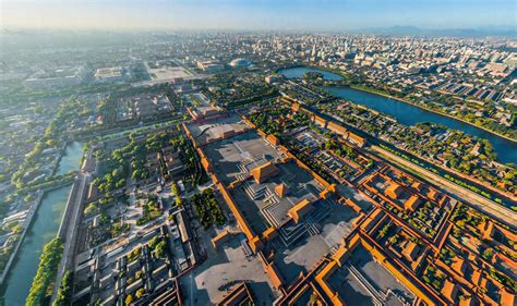 Aerial view of the Forbidden City, Beijing, China. stock photo