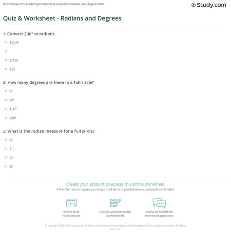 Radians To Degrees Worksheet - Printable Word Searches