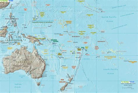 Physical Map of Oceania