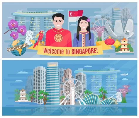 Singapore Culture 2 Flat Horizontal Banners 479475 Vector Art at Vecteezy