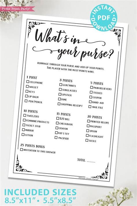 What's In Your Purse Bridal Shower Game | IUCN Water