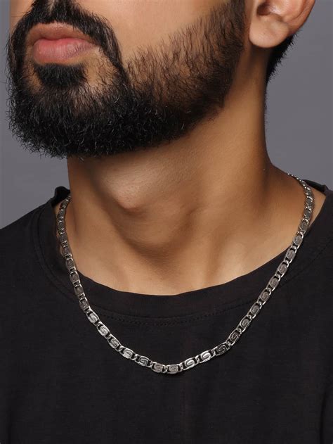 Silver Toned Unique Design Chain For Men