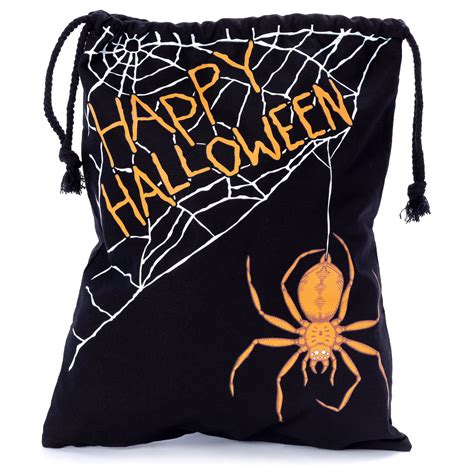 Scary Spider & Web Trick or Treat Canvas Bag - Reusable Halloween Cloth ...