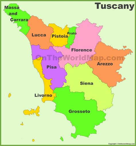 Tuscany provinces map - Ontheworldmap.com