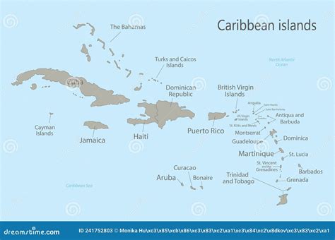 Caribbean Islands Map with Names Stock Vector - Illustration of central ...