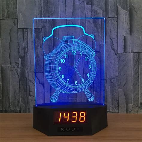 Alarm Clock Acrylic 3D Calendar Desk Lamp LED Night Light Baby 7 Color ...