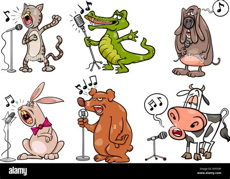 Cartoon Illustration of Funny Singing Animals Characters Set Stock ...