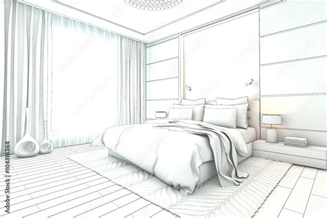 architectural sketch interior modern bedroom design Stock Illustration ...