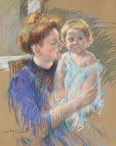 Mother in Purple Holding her Child Pastel by Mary Stevenson Cassatt