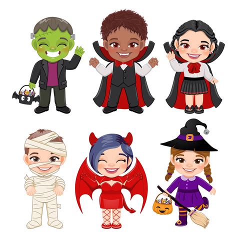 Set of Halloween children cartoon character. Kids in a different ...