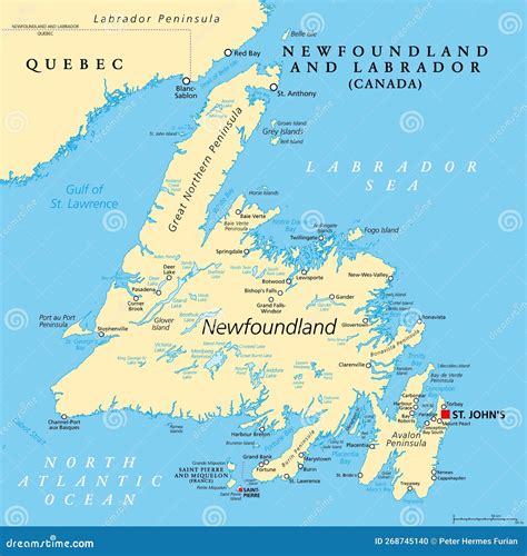 Island of Newfoundland, Political Map, Part of Newfoundland and ...