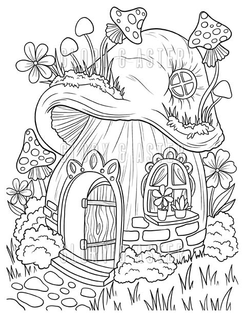 Mushroom Coloring House Pages Adult Colouring Printable Findz Cool ...