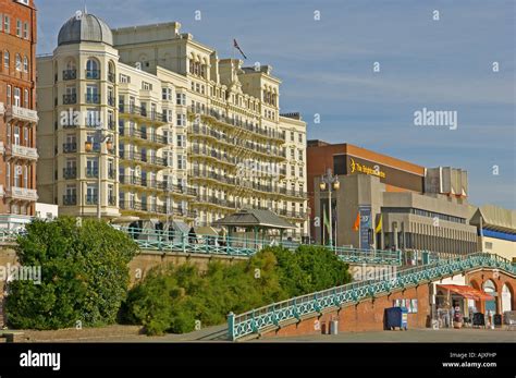 Grand Hotel Brighton and sea front promenade and Brighton Centre Stock ...