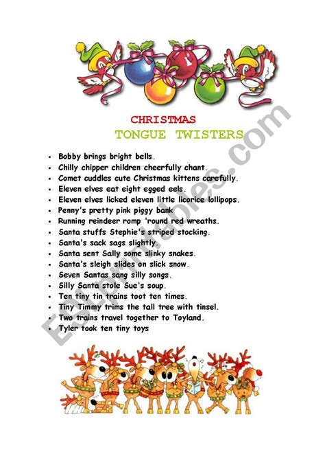 christmas tongue twisters - ESL worksheet by blanoc