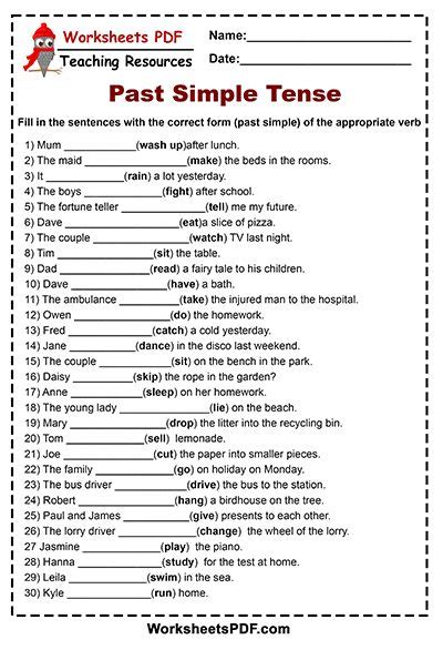 Fill in the blanks with a verb from the box in the SIMPLE PAST ...