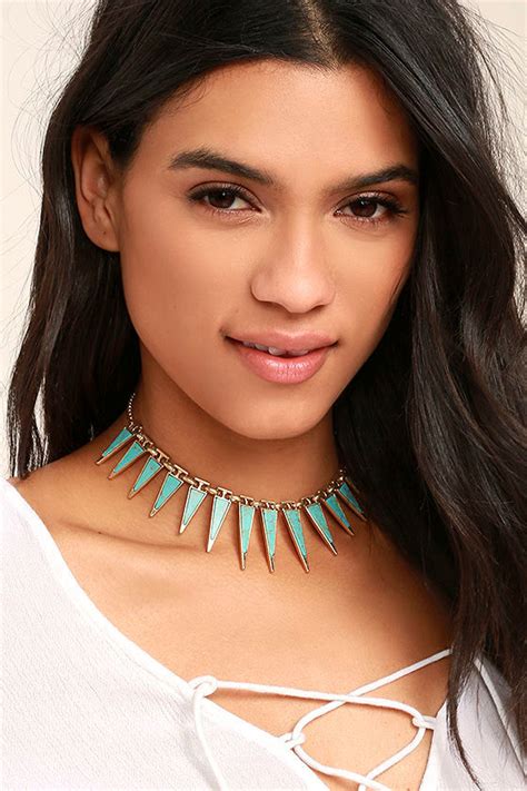 Chic Gold and Turquoise Choker Necklace - Marble Choker Necklace - $20. ...