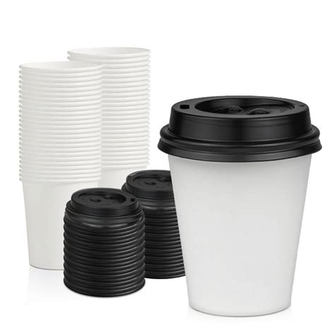 [100 Pack] 6 Oz Disposable White Paper Cups with Black Lids -On the Go ...