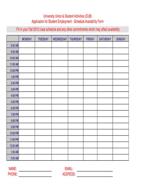 Schedule Availability Form Template