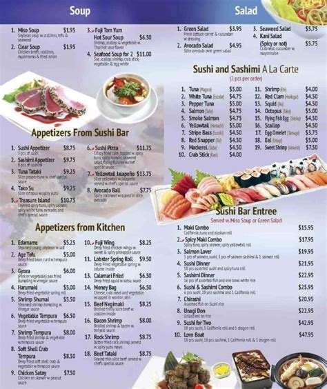 Fuji Hibachi Menu, Bennington, VT