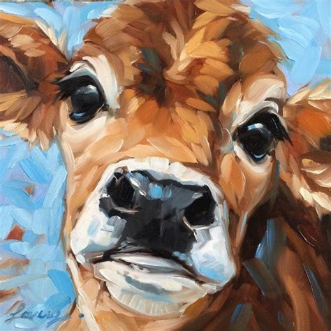 Bright Eyes Cow painting, 6x6 inch original impressionistic oil ...