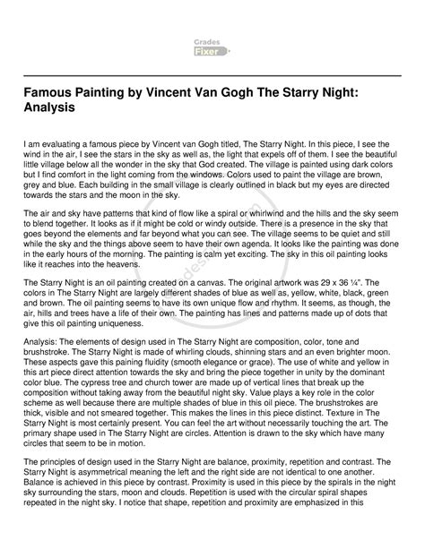 Famous Painting by Vincent Van Gogh The Starry Night Analysis - In this ...