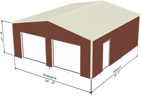 Steel Metal 2-Car Garage Building Kit 576 sq workshop barn shed prefab ...