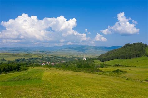 Premium Photo | Aerial drone view of a countryside village romania