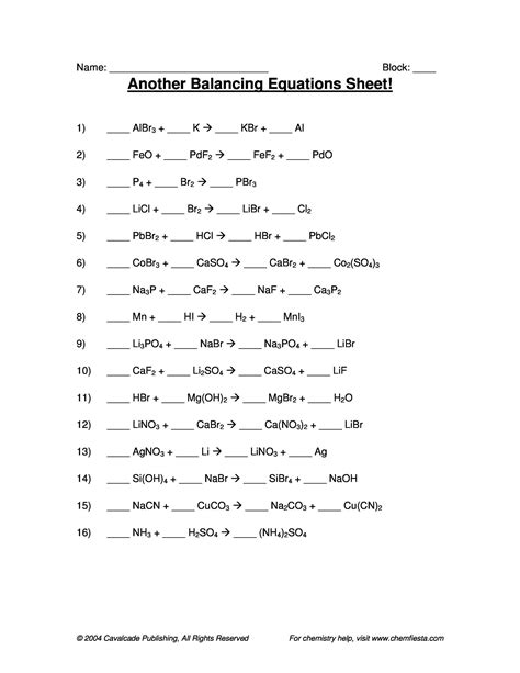 Neat 50 Examples Of Unbalanced Chemical Equations With Answers ...