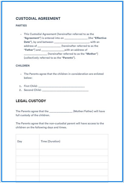 Free Custody Agreement Template