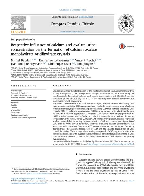 (PDF) Respective influence of calcium and oxalate urine concentration ...