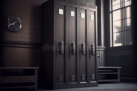 Line of Black School Gym Lockers. Black Lockers Stock Illustration ...