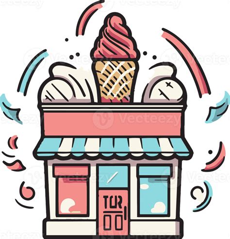 Hand Drawn vintage ice cream shop logo in flat line art style 24786870 PNG