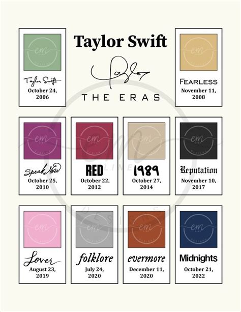 Printable Taylor Swift Eras Tour Albums Pantone Color & - Etsy | Taylor ...