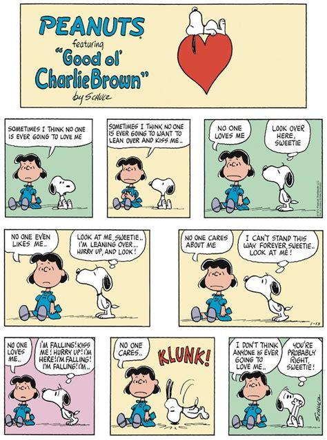 Lucy worries that no one is ever going to love her, and Snoopy gives ...