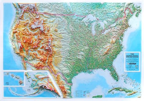 United States Three-Dimensional 3D Raised Relief Map