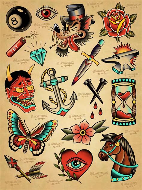 an old school tattoo design with different tattoos