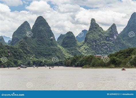 Karst Mountains and Limestone Peaks of Li River in China Stock Photo ...